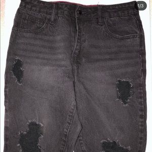 Black wash distressed denim